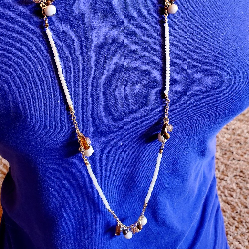 34" Gold Tone Loft Glass Czech Bead Long Necklace